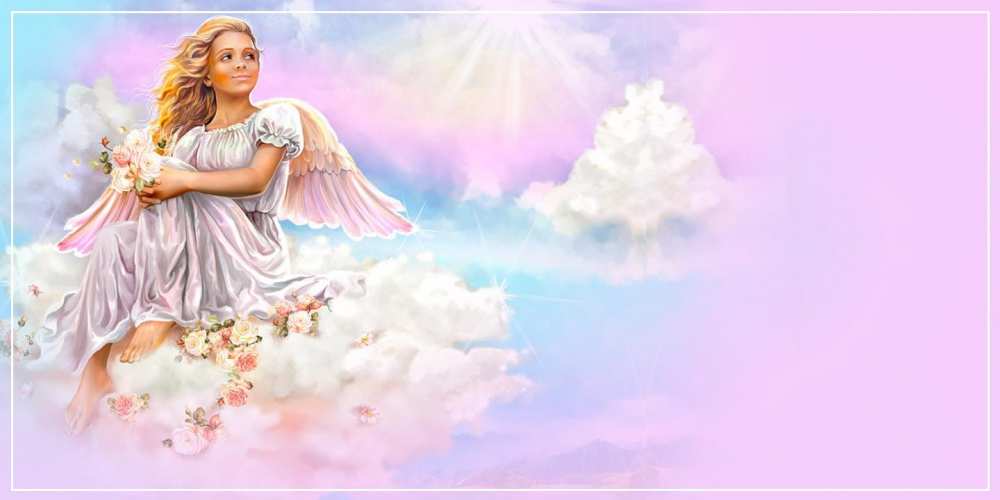 Открытка на каждый день с именем, обворожительная С днем ангела ангел, девушка, небо в розовом, облака Прикольная открытка с пожеланием онлайн скачать бесплатно 