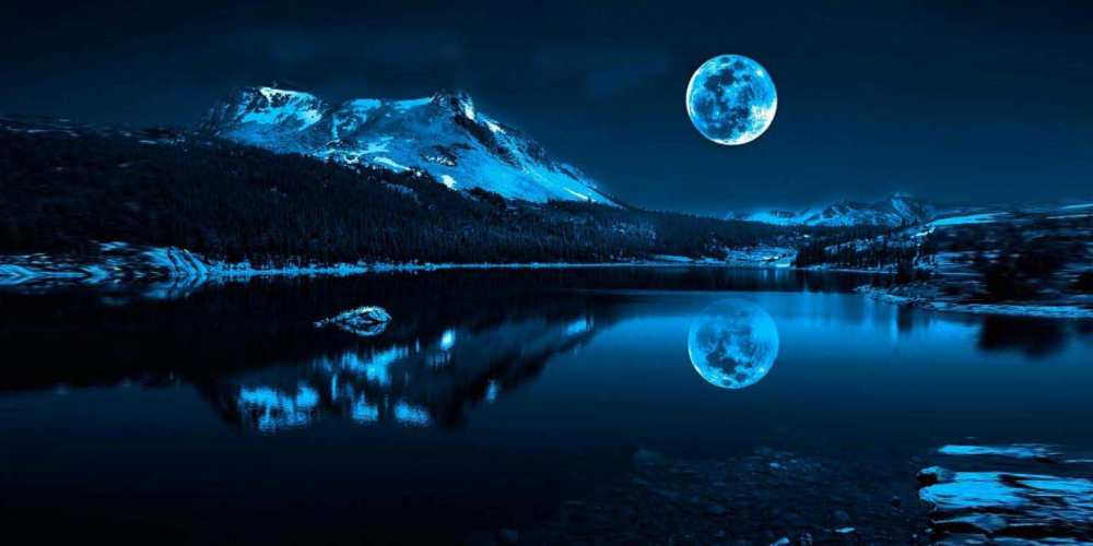 Открытка на каждый день с именем, медвежонок Спокойной ночи луна, озеро, горы Прикольная открытка с пожеланием онлайн скачать бесплатно 