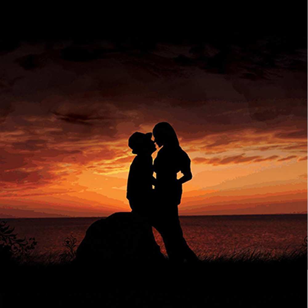 Открытка на каждый день с именем, Арбузик Хочу обнять тебя парень и девушка и оранжевое небо Прикольная открытка с пожеланием онлайн скачать бесплатно 
