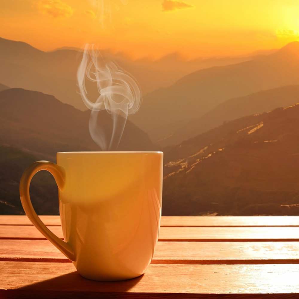 Открытка на каждый день с именем, Ducky Доброе утро кофе в горах Прикольная открытка с пожеланием онлайн скачать бесплатно 