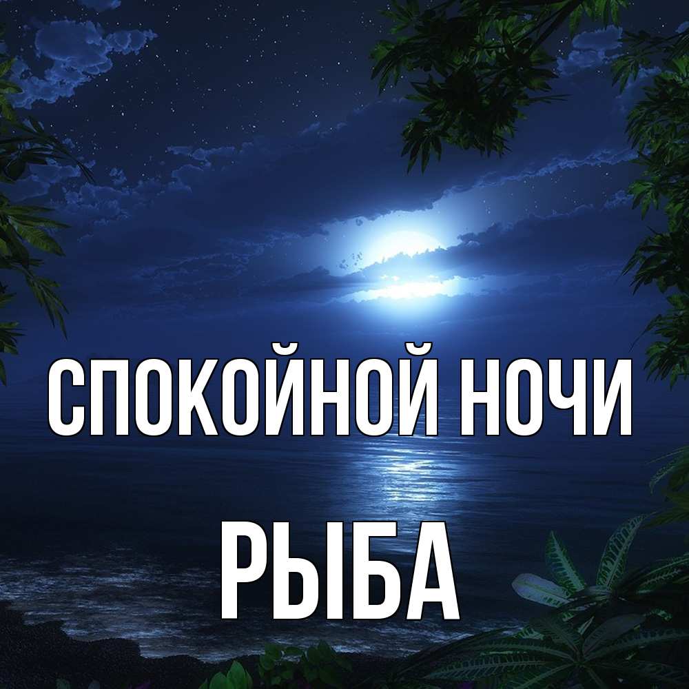 Открытка на каждый день с именем, Рыба Спокойной ночи тропический остров Прикольная открытка с пожеланием онлайн скачать бесплатно 