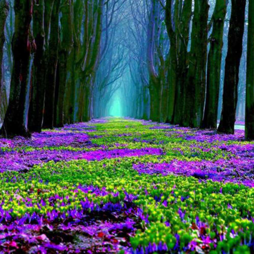 Открытка на каждый день с именем, Кондрат C 8 МАРТА фиолетовые цветы в лесу 1 Прикольная открытка с пожеланием онлайн скачать бесплатно 