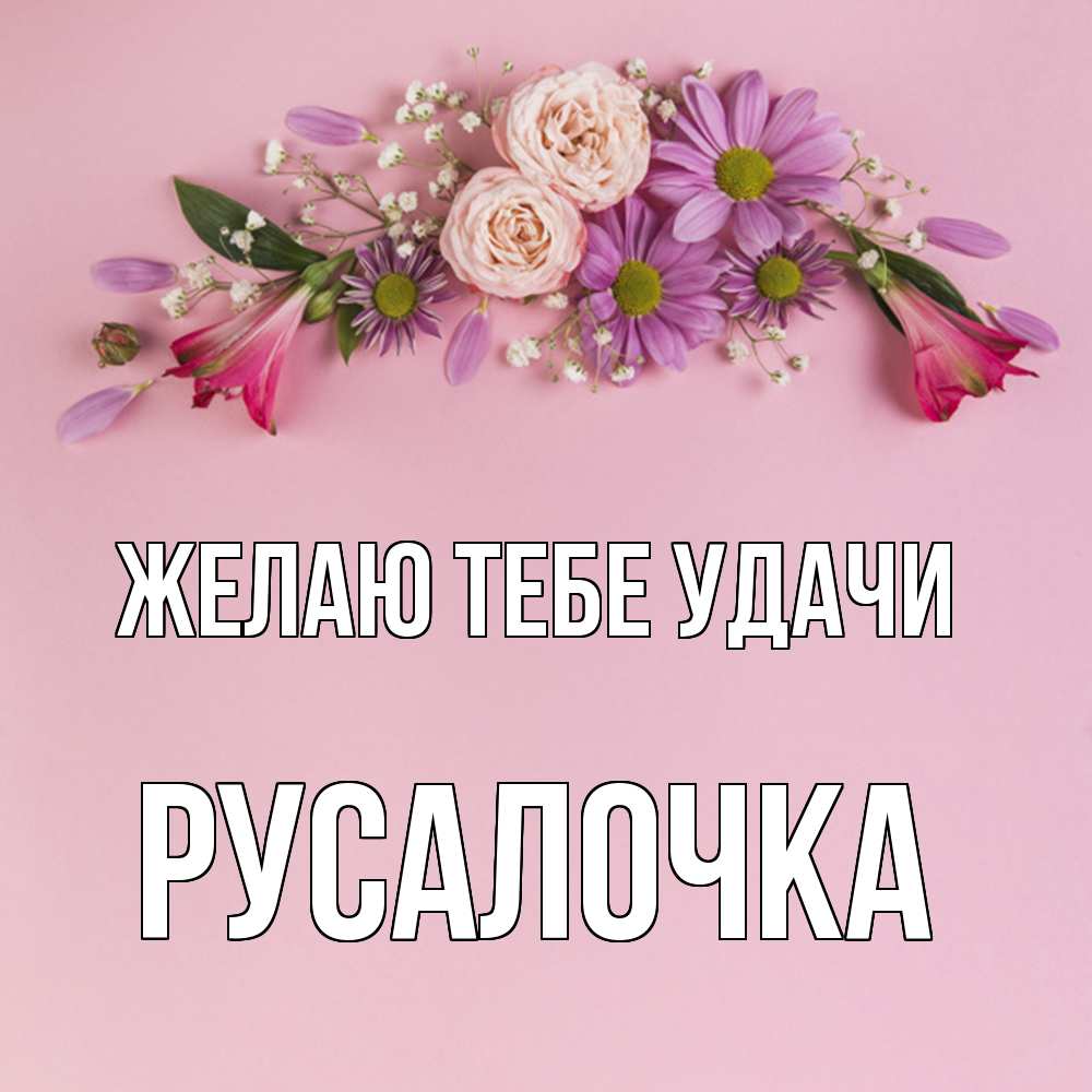 Открытка на каждый день с именем, Русалочка Желаю тебе удачи розовый фон Прикольная открытка с пожеланием онлайн скачать бесплатно 