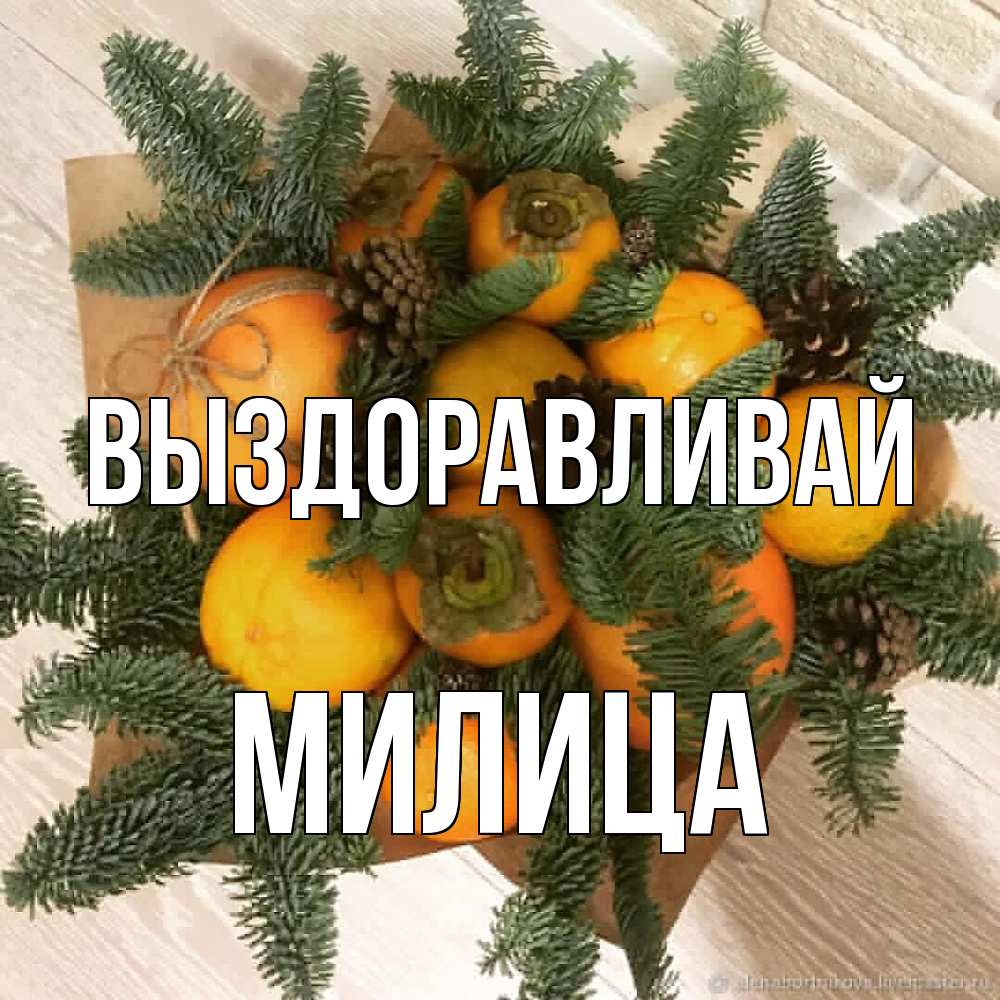 Открытка на каждый день с именем, Милица Выздоравливай апельсины и хурьма Прикольная открытка с пожеланием онлайн скачать бесплатно 