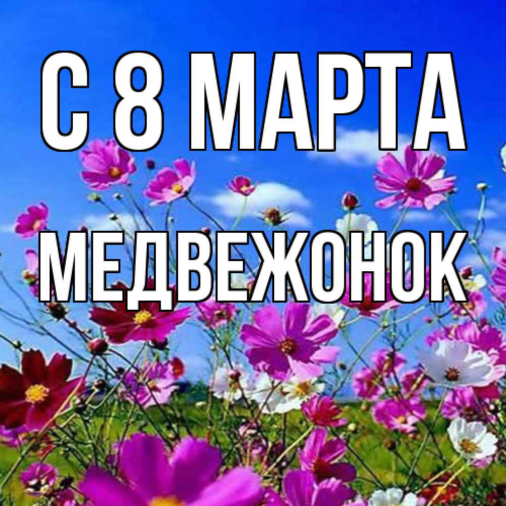 Открытка на каждый день с именем, медвежонок C 8 МАРТА цветы Прикольная открытка с пожеланием онлайн скачать бесплатно 