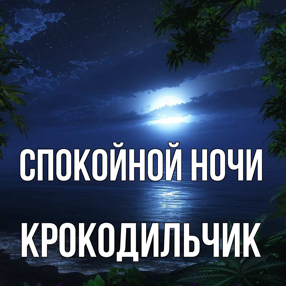 Открытка на каждый день с именем, Крокодильчик Спокойной ночи тропический остров Прикольная открытка с пожеланием онлайн скачать бесплатно 