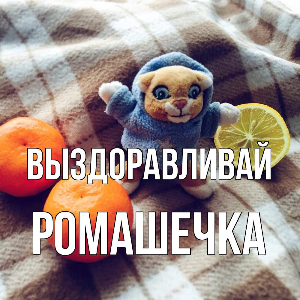 Открытка на каждый день с именем, Ромашечка Выздоравливай вот тебе апельсинка и лимон Прикольная открытка с пожеланием онлайн скачать бесплатно 