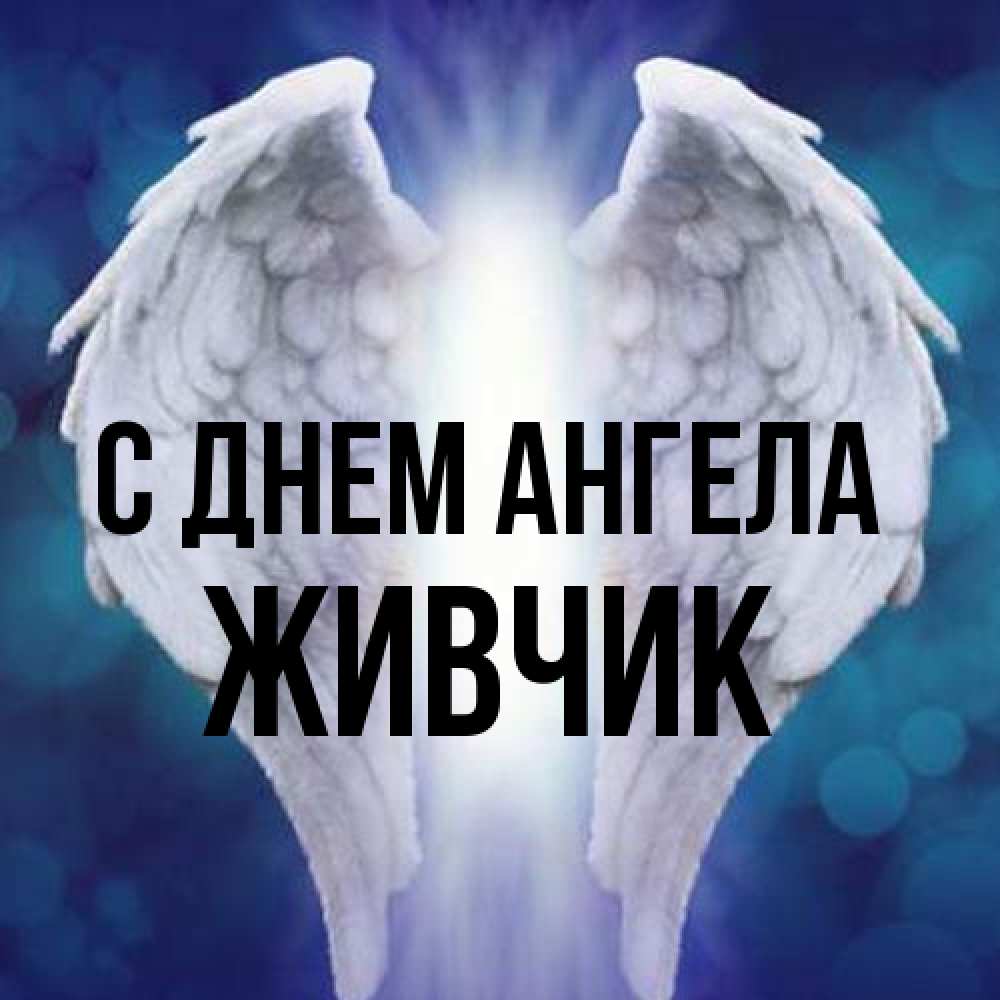 Открытка на каждый день с именем, Живчик С днем ангела синий фон и крылышки Прикольная открытка с пожеланием онлайн скачать бесплатно 