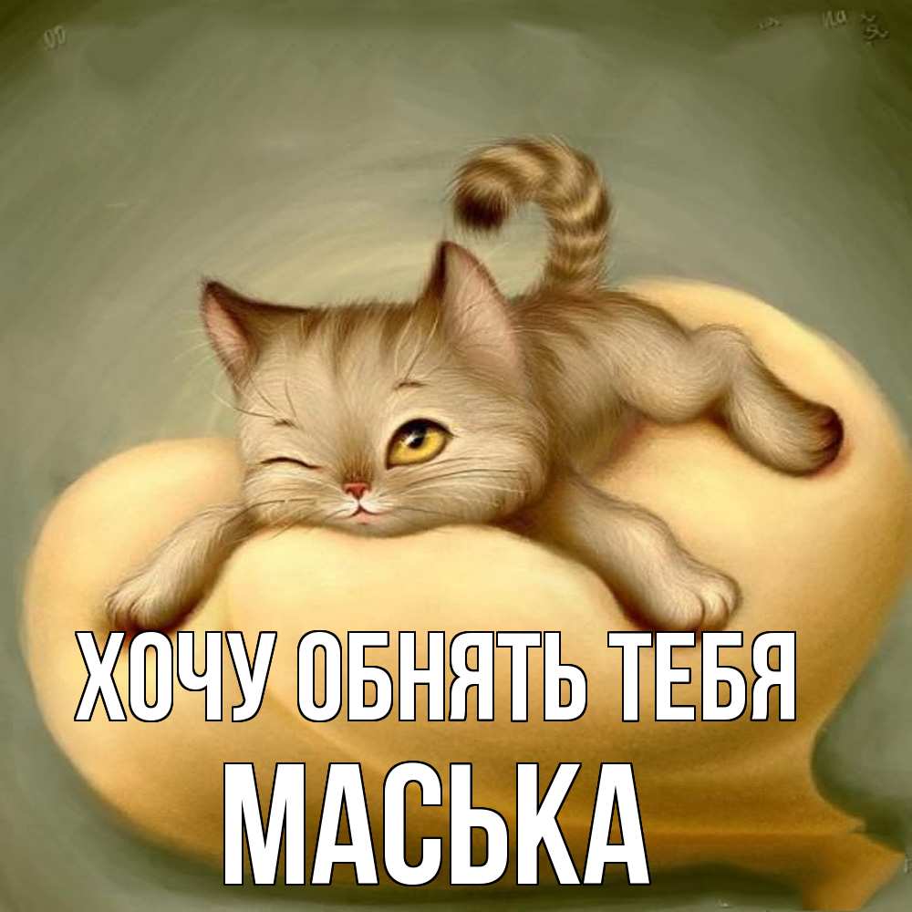 Открытка на каждый день с именем, Маська Хочу обнять тебя кошечка Прикольная открытка с пожеланием онлайн скачать бесплатно 