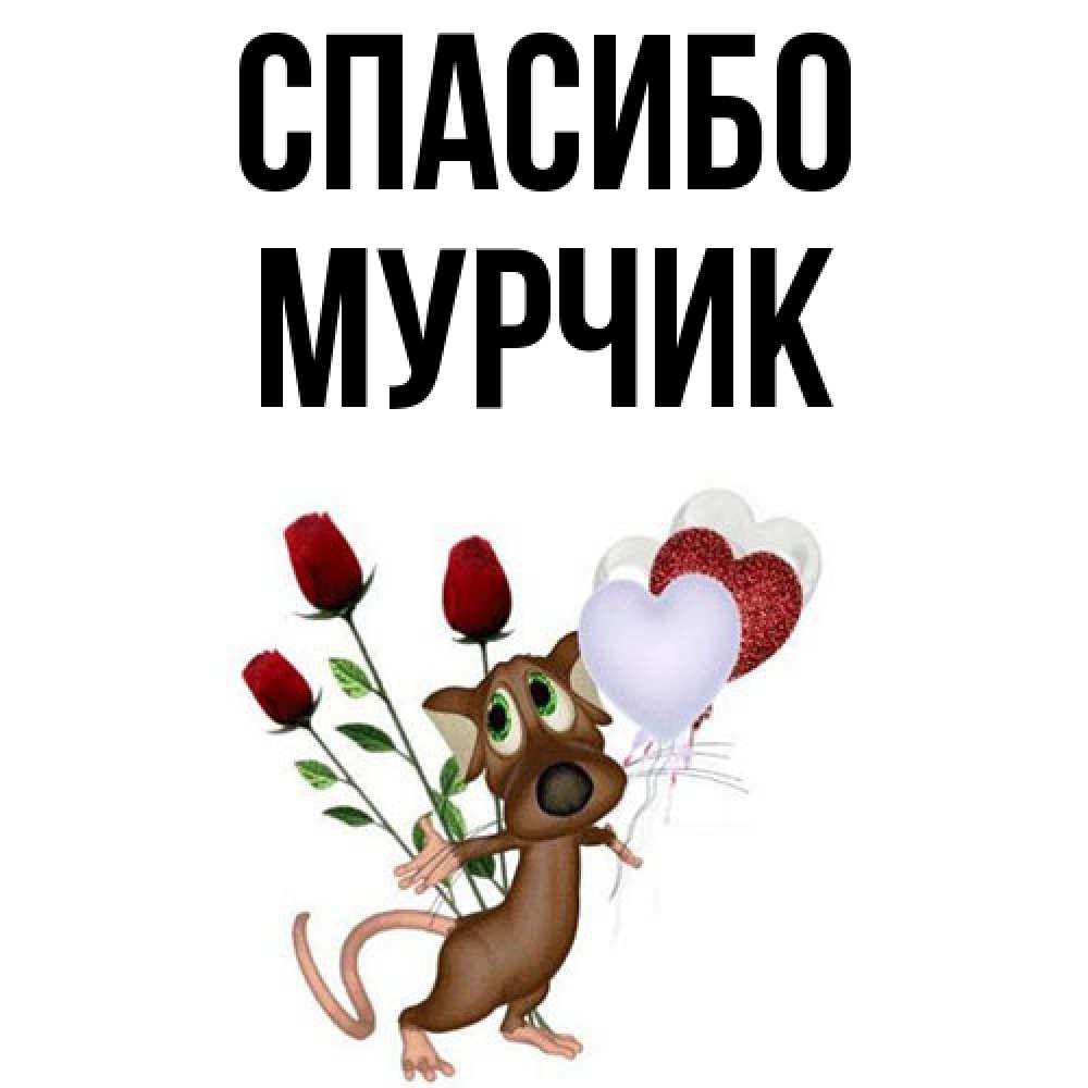Открытка на каждый день с именем, Мурчик Спасибо песик с шариками в форме сердец Прикольная открытка с пожеланием онлайн скачать бесплатно 