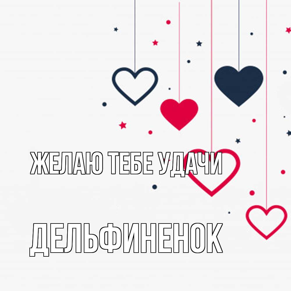 Открытка на каждый день с именем, дельфиненок Желаю тебе удачи красное и черное Прикольная открытка с пожеланием онлайн скачать бесплатно 