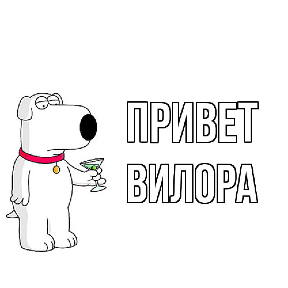 Открытка на каждый день с именем, Вилора Привет собака и коктейль Прикольная открытка с пожеланием онлайн скачать бесплатно 