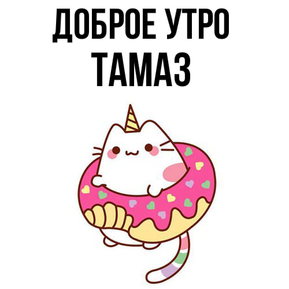 Открытка на каждый день с именем, Тамаз Доброе утро кот в бублике Прикольная открытка с пожеланием онлайн скачать бесплатно 