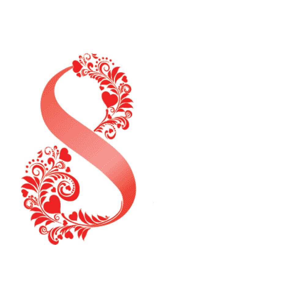 Открытка на каждый день с именем, Санта C 8 МАРТА восьмерка из сердечек и листьев Прикольная открытка с пожеланием онлайн скачать бесплатно 