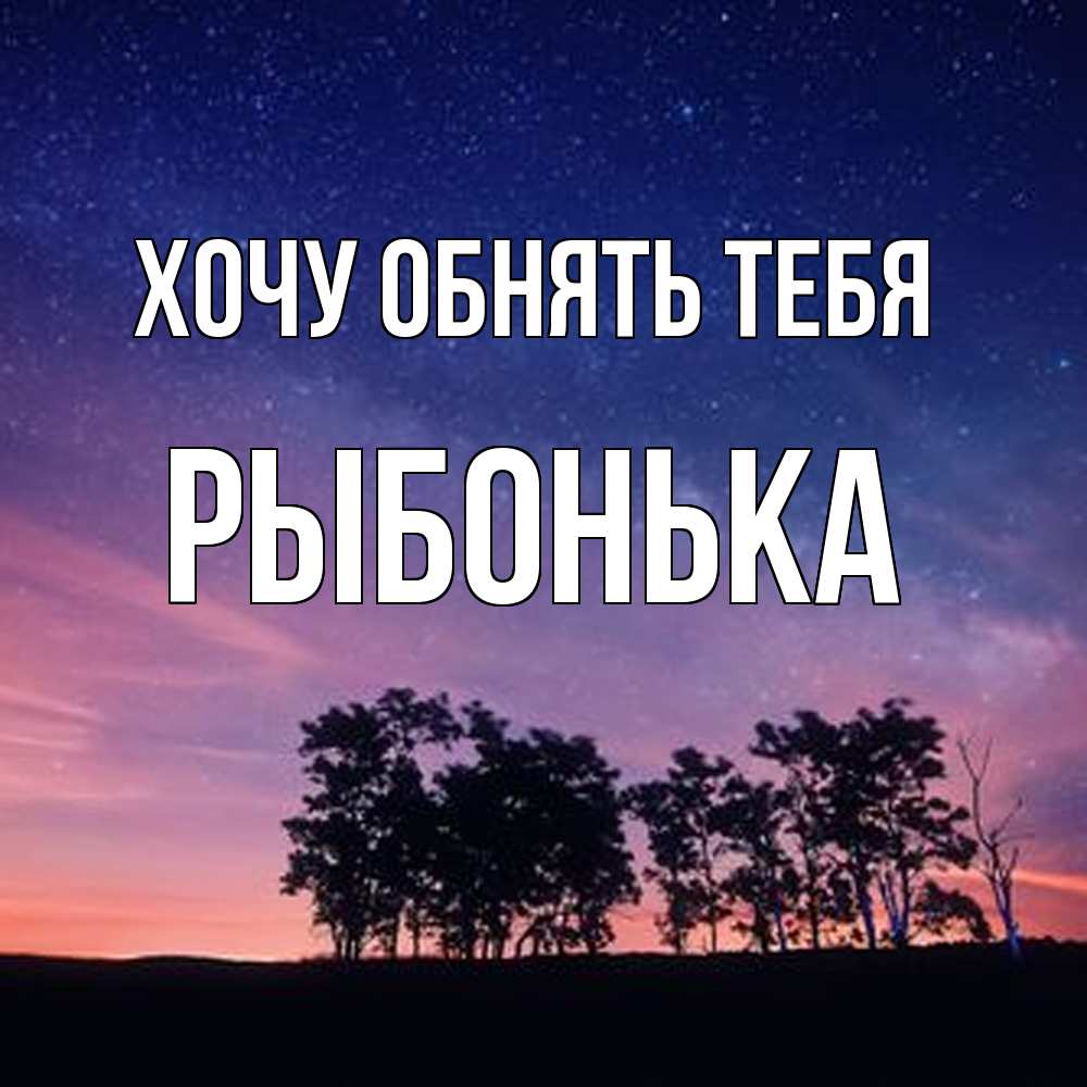 Открытка на каждый день с именем, Рыбонька Хочу обнять тебя силуэты деревьев Прикольная открытка с пожеланием онлайн скачать бесплатно 