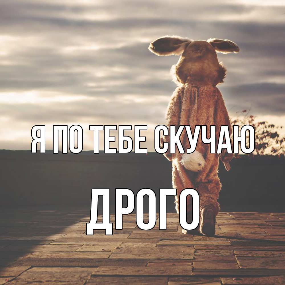 Открытка на каждый день с именем, Дрого Я по тебе скучаю даже в костюме зайца Прикольная открытка с пожеланием онлайн скачать бесплатно 