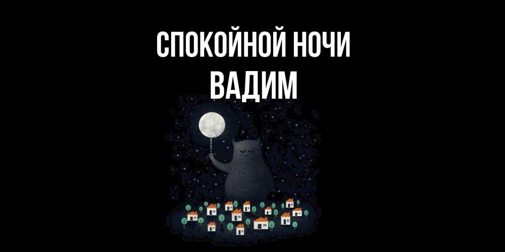 Открытка на каждый день с именем, Вадим Спокойной ночи кот,луна, ночь, звезды Прикольная открытка с пожеланием онлайн скачать бесплатно 