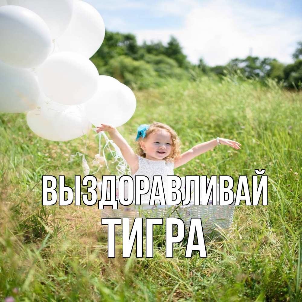 Открытка на каждый день с именем, Тигра Выздоравливай девочка сидит в корзине наверное от этого больной должен выздороветь Прикольная открытка с пожеланием онлайн скачать бесплатно 