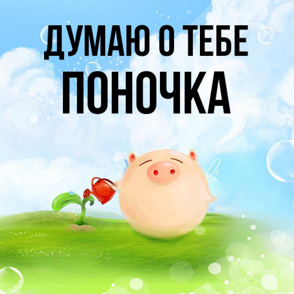 Открытка на каждый день с именем, поночка Думаю о тебе позитивная свинюшка Прикольная открытка с пожеланием онлайн скачать бесплатно 