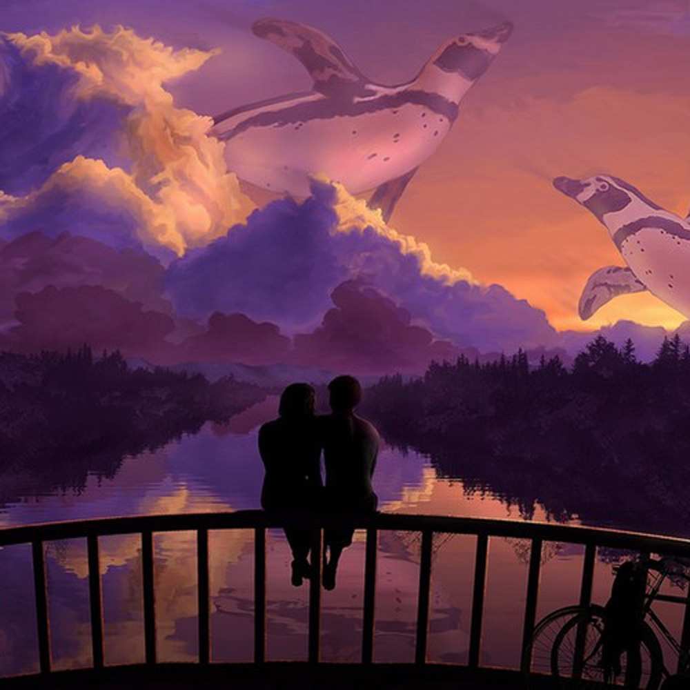 Открытка на каждый день с именем, Сикисима Хочу обнять тебя парочка сидит на мосте или на набережной Прикольная открытка с пожеланием онлайн скачать бесплатно 