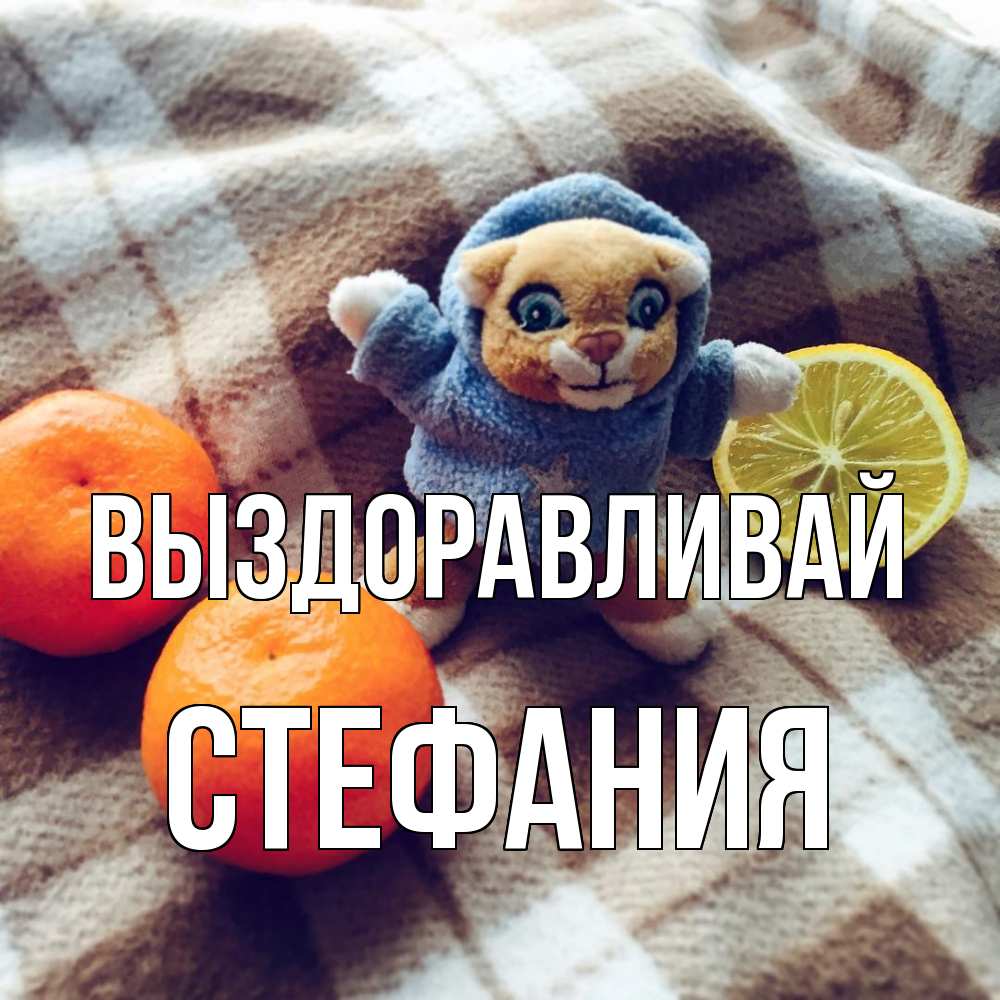 Открытка на каждый день с именем, Стефания Выздоравливай вот тебе апельсинка и лимон Прикольная открытка с пожеланием онлайн скачать бесплатно 