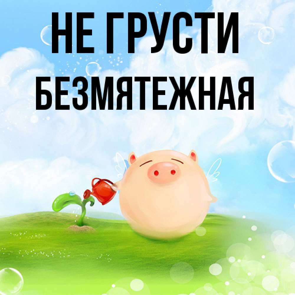 Открытка на каждый день с именем, безмятежная Не грусти поливает цветок порося Прикольная открытка с пожеланием онлайн скачать бесплатно 