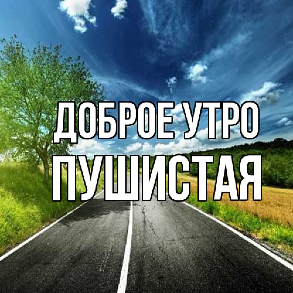 Открытка на каждый день с именем, Пушистая Доброе утро дорога и небо Прикольная открытка с пожеланием онлайн скачать бесплатно 