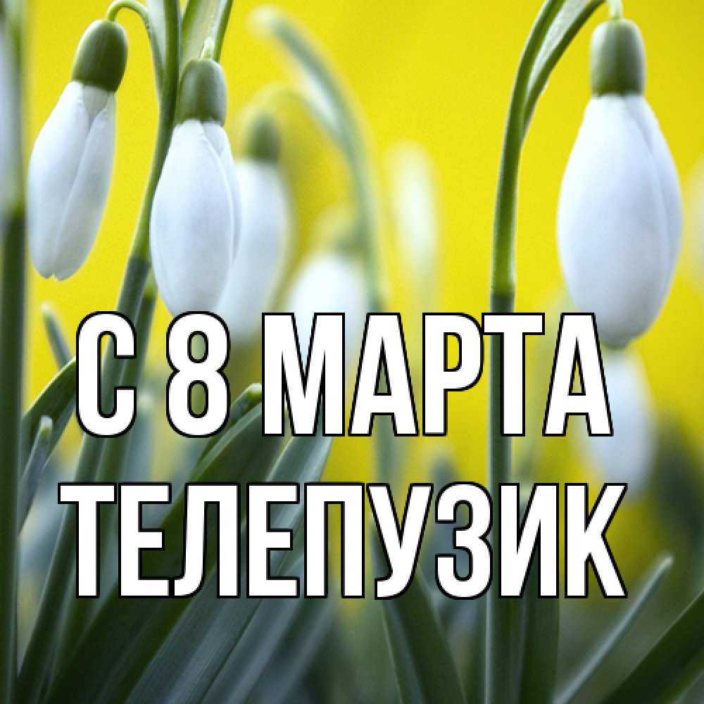 Открытка на каждый день с именем, Телепузик C 8 МАРТА весенние цветы Прикольная открытка с пожеланием онлайн скачать бесплатно 