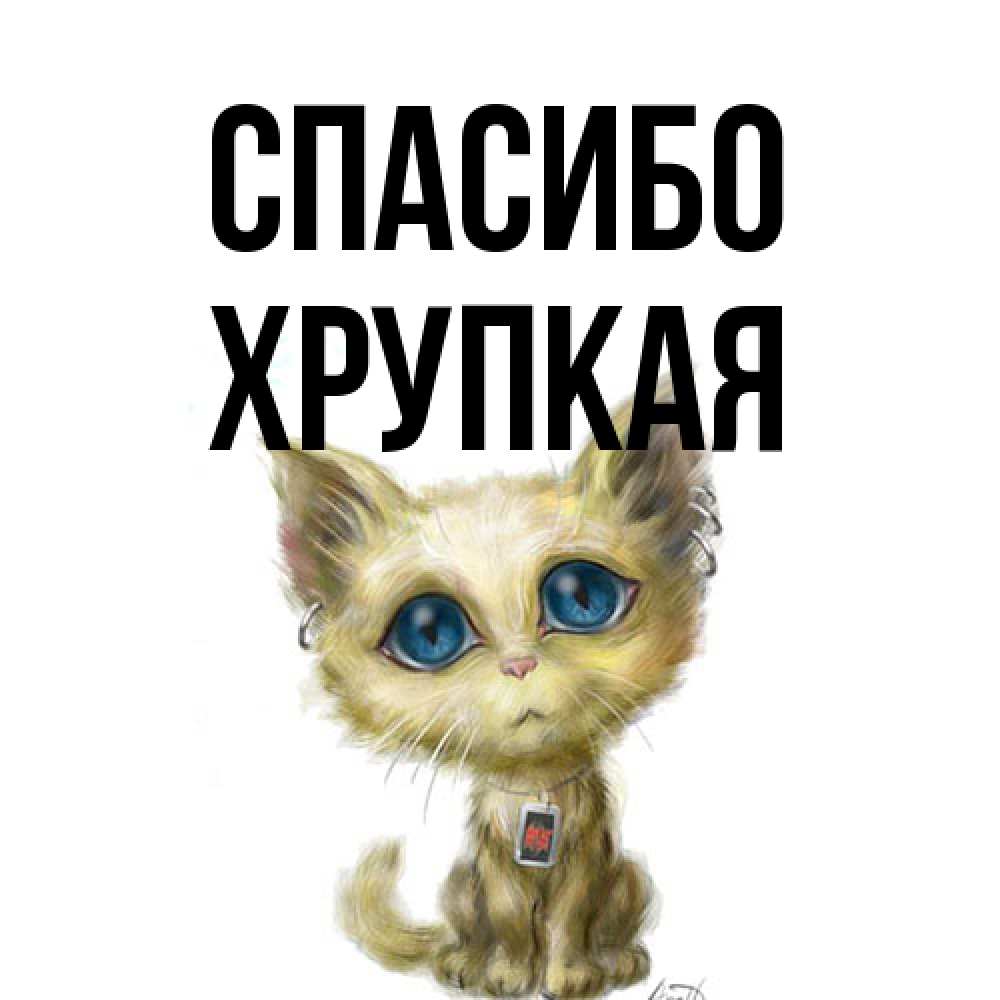 Открытка на каждый день с именем, Хрупкая Спасибо рисованный кот благодарит вас Прикольная открытка с пожеланием онлайн скачать бесплатно 