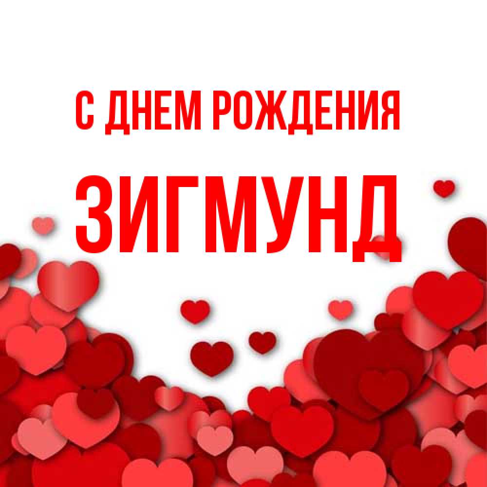Открытка на каждый день с именем, Зигмунд С днем рождения много красных сердечек о любви Прикольная открытка с пожеланием онлайн скачать бесплатно 
