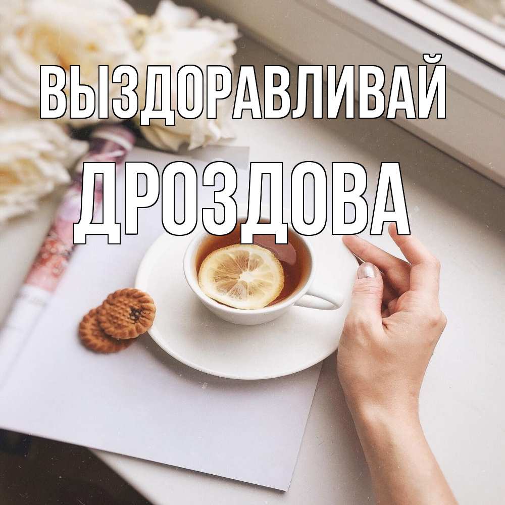 Открытка на каждый день с именем, Дроздова Выздоравливай и печеньками Прикольная открытка с пожеланием онлайн скачать бесплатно 