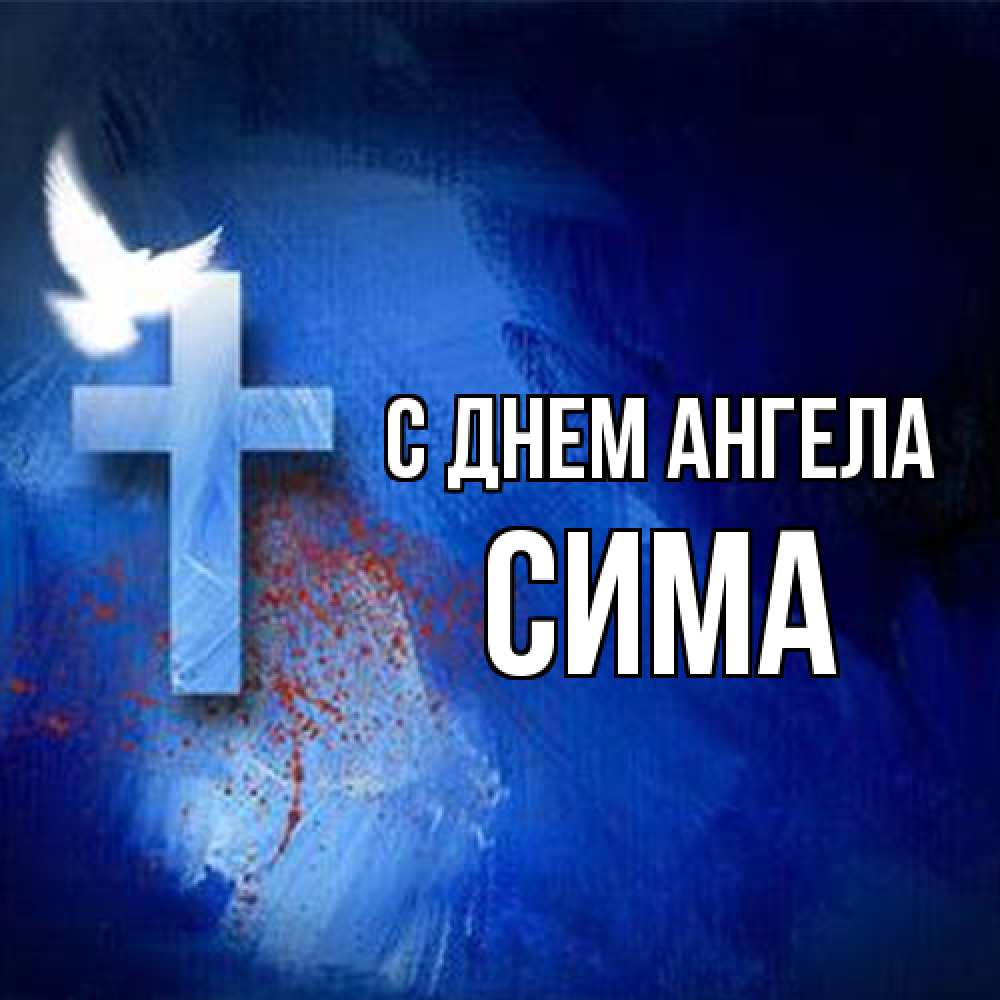 Открытка на каждый день с именем, Сима С днем ангела Синий фон и птица Прикольная открытка с пожеланием онлайн скачать бесплатно 