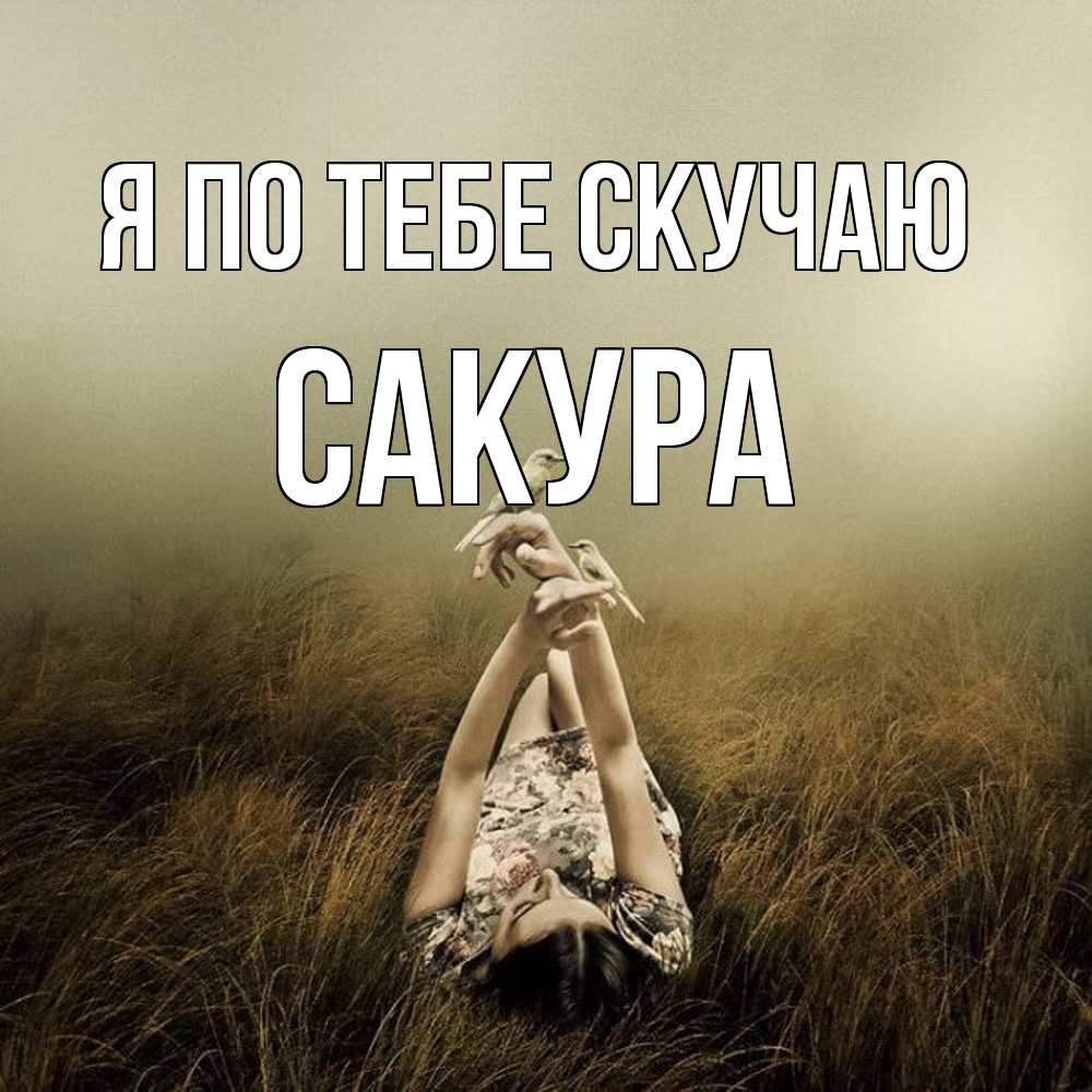 Открытка на каждый день с именем, Сакура Я по тебе скучаю девушка с голубями Прикольная открытка с пожеланием онлайн скачать бесплатно 