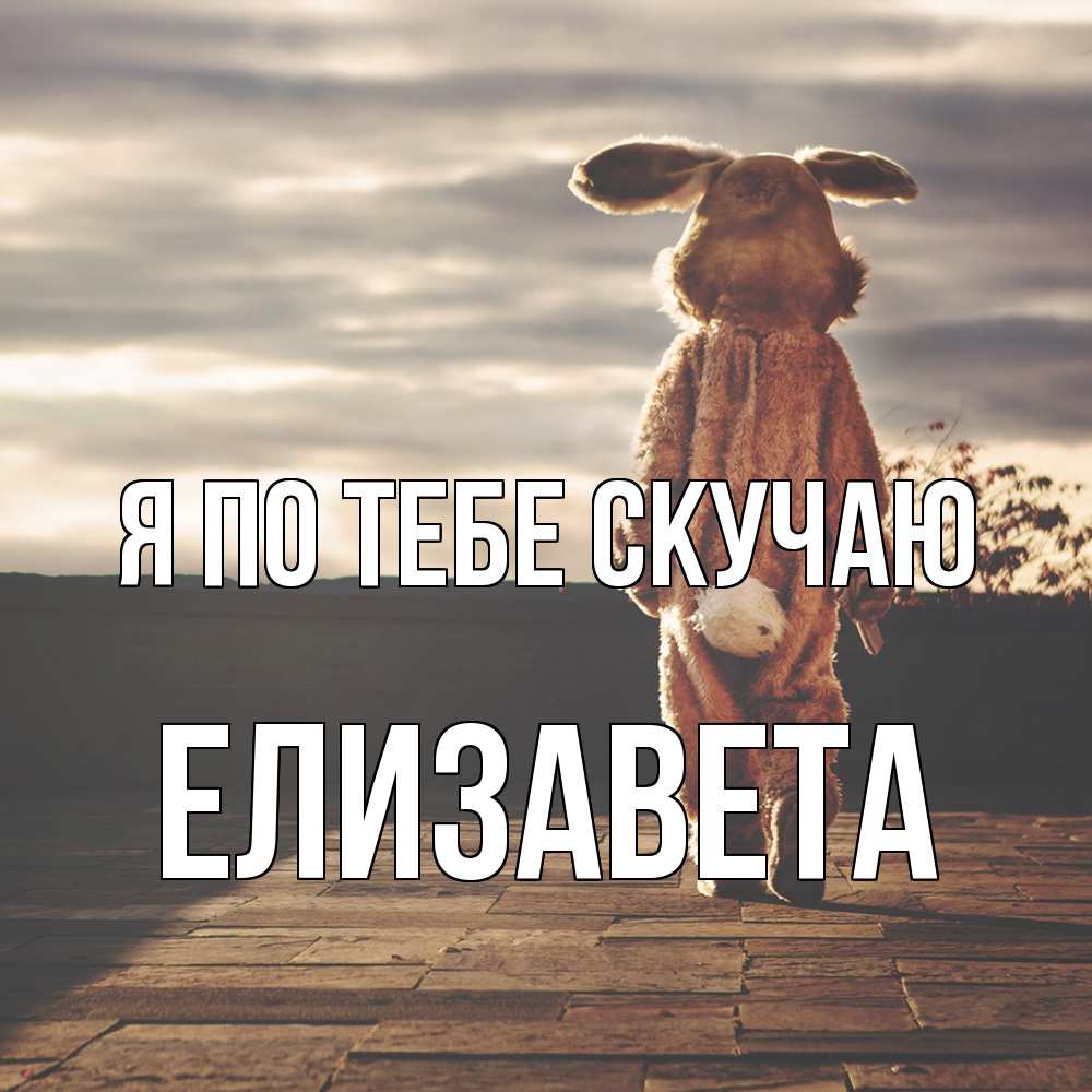 Открытка на каждый день с именем, Елизавета Я по тебе скучаю даже в костюме зайца Прикольная открытка с пожеланием онлайн скачать бесплатно 