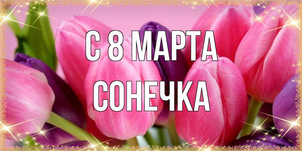 Открытка на каждый день с именем, Сонечка C 8 МАРТА тюльпаны для женщины на международный женский день Прикольная открытка с пожеланием онлайн скачать бесплатно 