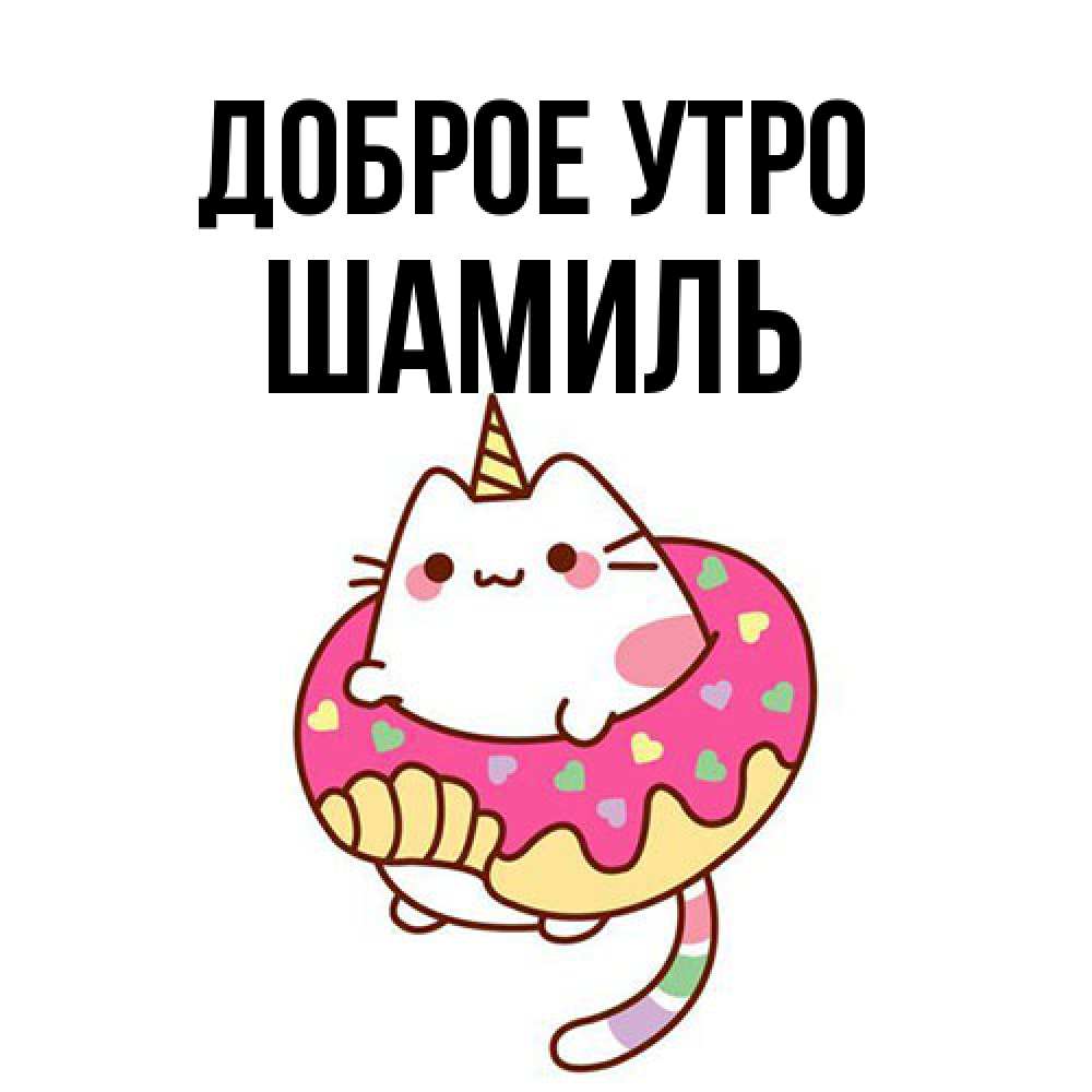 Открытка на каждый день с именем, Шамиль Доброе утро кот в бублике Прикольная открытка с пожеланием онлайн скачать бесплатно 