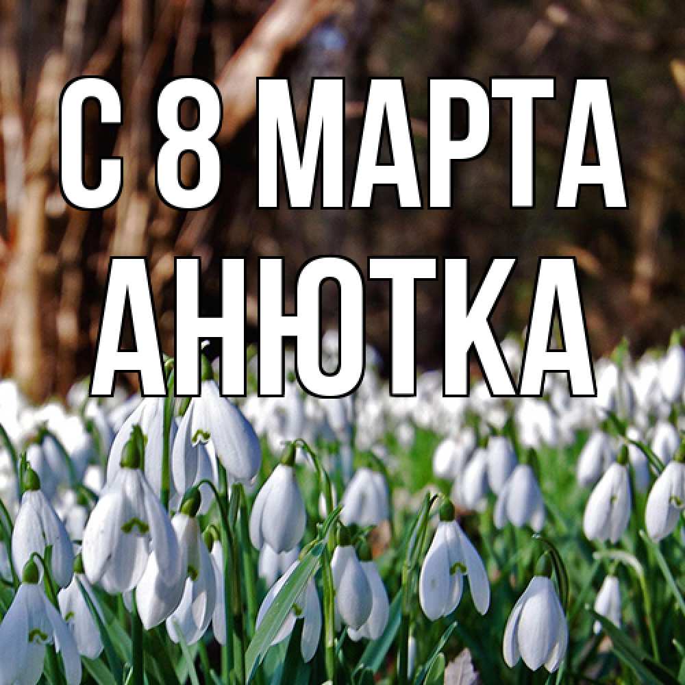 Открытка на каждый день с именем, Анютка C 8 МАРТА с подснежниками 1 Прикольная открытка с пожеланием онлайн скачать бесплатно 