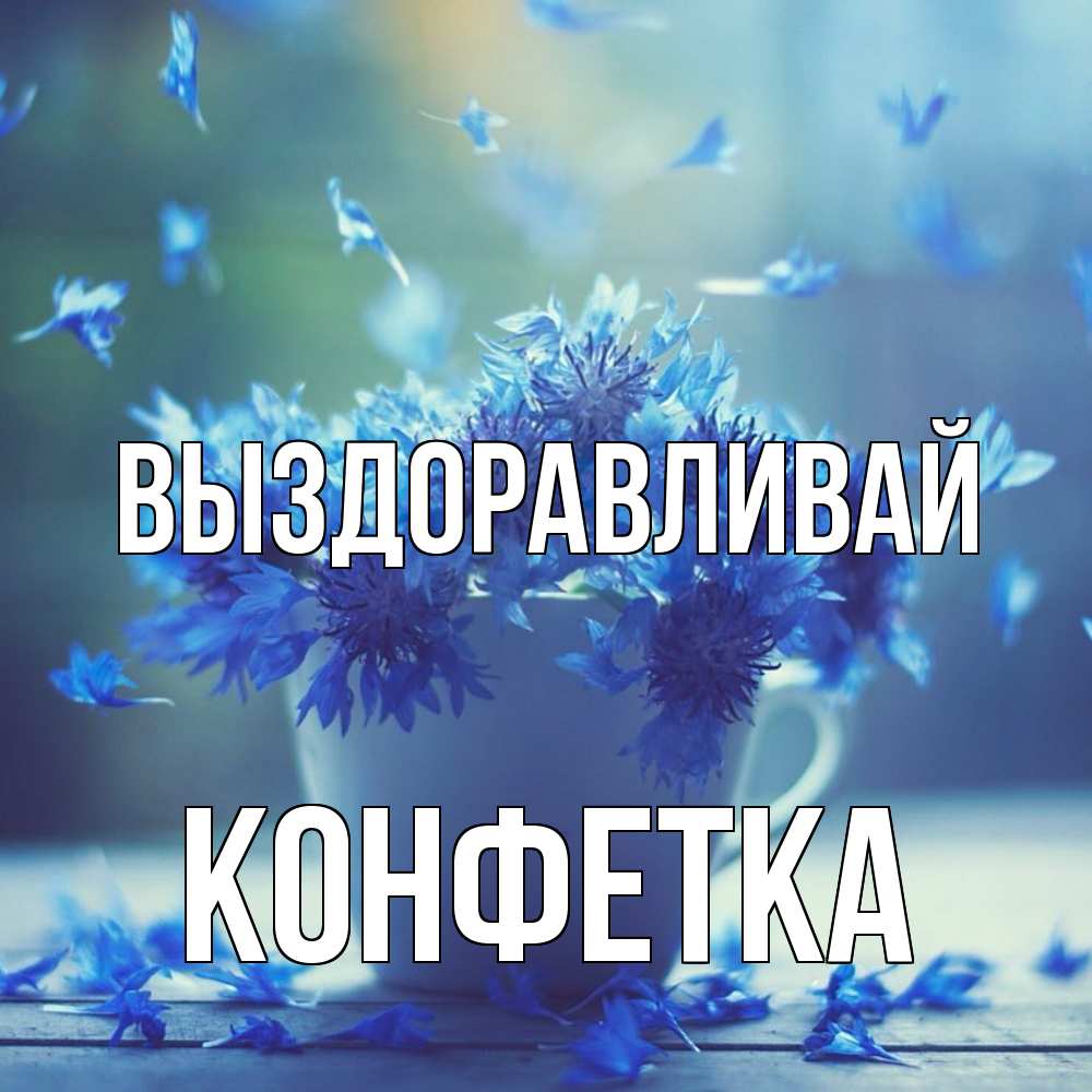 Открытка на каждый день с именем, Конфетка Выздоравливай кружка с зельем и цветами Прикольная открытка с пожеланием онлайн скачать бесплатно 