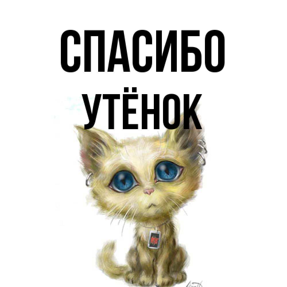 Открытка на каждый день с именем, Утёнок Спасибо рисованный кот благодарит вас Прикольная открытка с пожеланием онлайн скачать бесплатно 