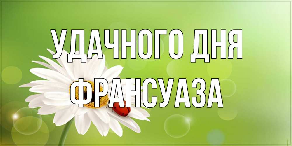 Открытка на каждый день с именем, Франсуаза Удачного дня зеленый фон и ромашка Прикольная открытка с пожеланием онлайн скачать бесплатно 