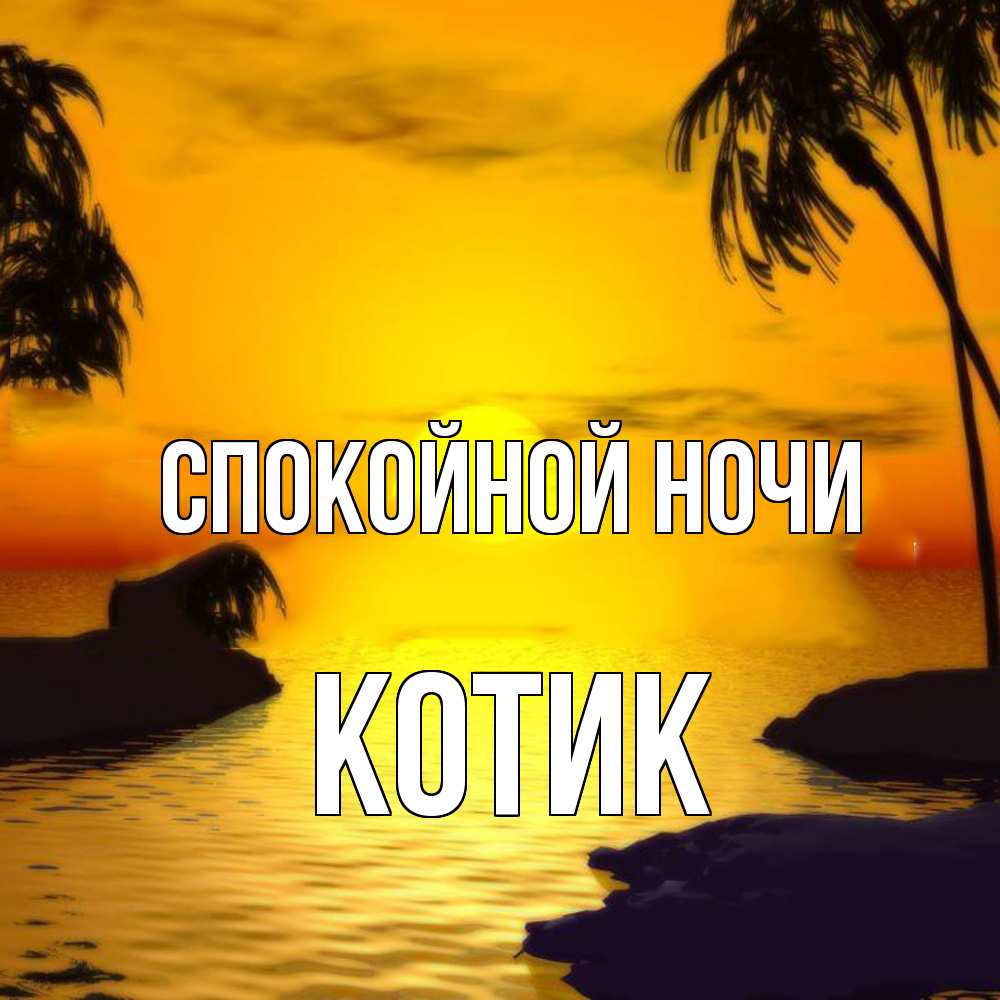 Открытка на каждый день с именем, Котик Спокойной ночи остров Прикольная открытка с пожеланием онлайн скачать бесплатно 