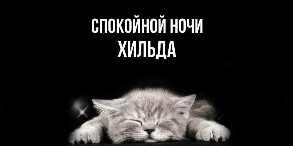Открытка на каждый день с именем, Хильда Спокойной ночи спящий котик Прикольная открытка с пожеланием онлайн скачать бесплатно 
