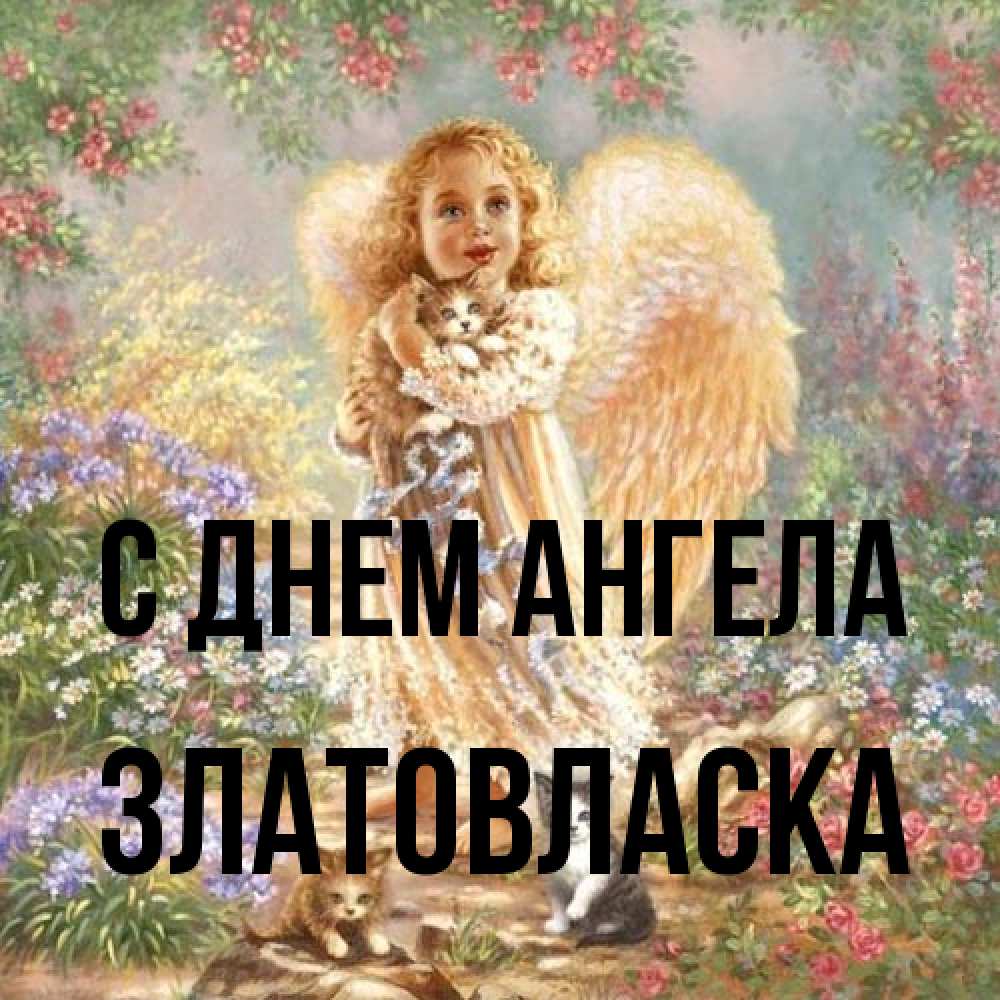 Открытка на каждый день с именем, златовласка С днем ангела держит котенка Прикольная открытка с пожеланием онлайн скачать бесплатно 