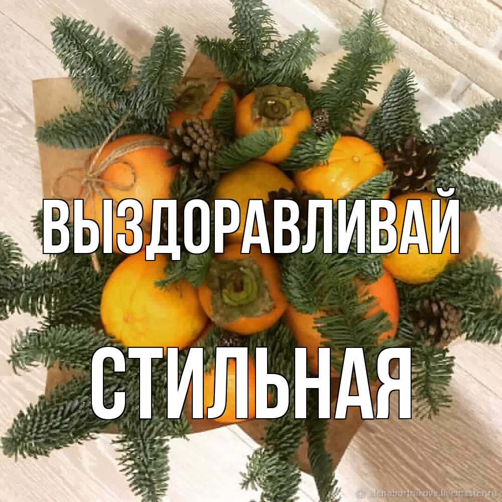 Открытка на каждый день с именем, Стильная Выздоравливай апельсины и хурьма Прикольная открытка с пожеланием онлайн скачать бесплатно 