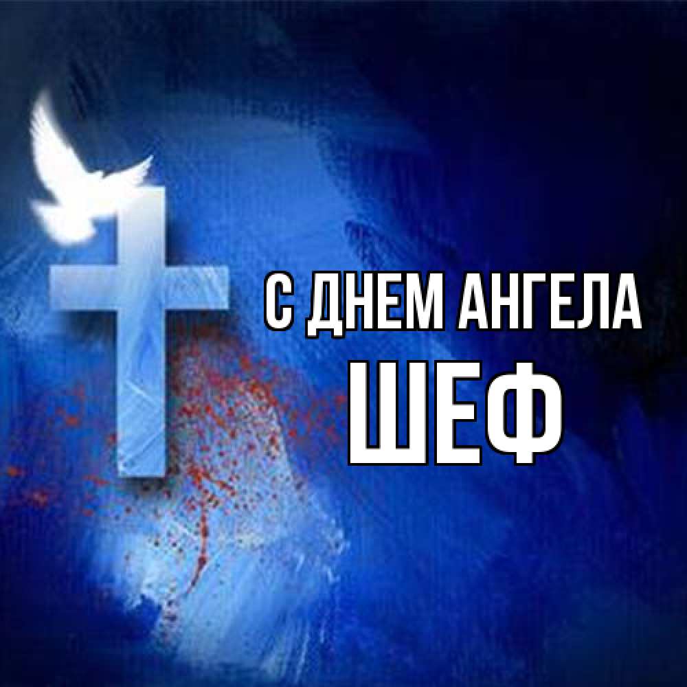 Открытка на каждый день с именем, Шеф С днем ангела Синий фон и птица Прикольная открытка с пожеланием онлайн скачать бесплатно 