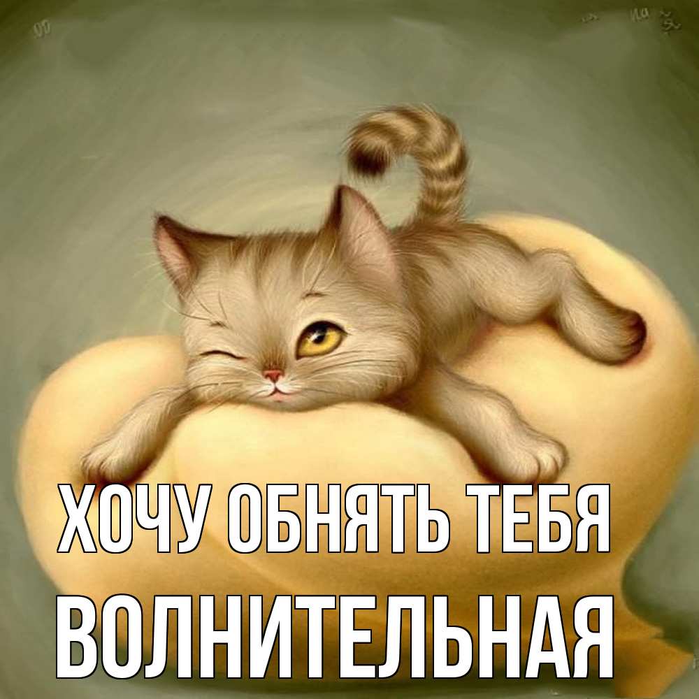 Открытка на каждый день с именем, волнительная Хочу обнять тебя кошечка Прикольная открытка с пожеланием онлайн скачать бесплатно 