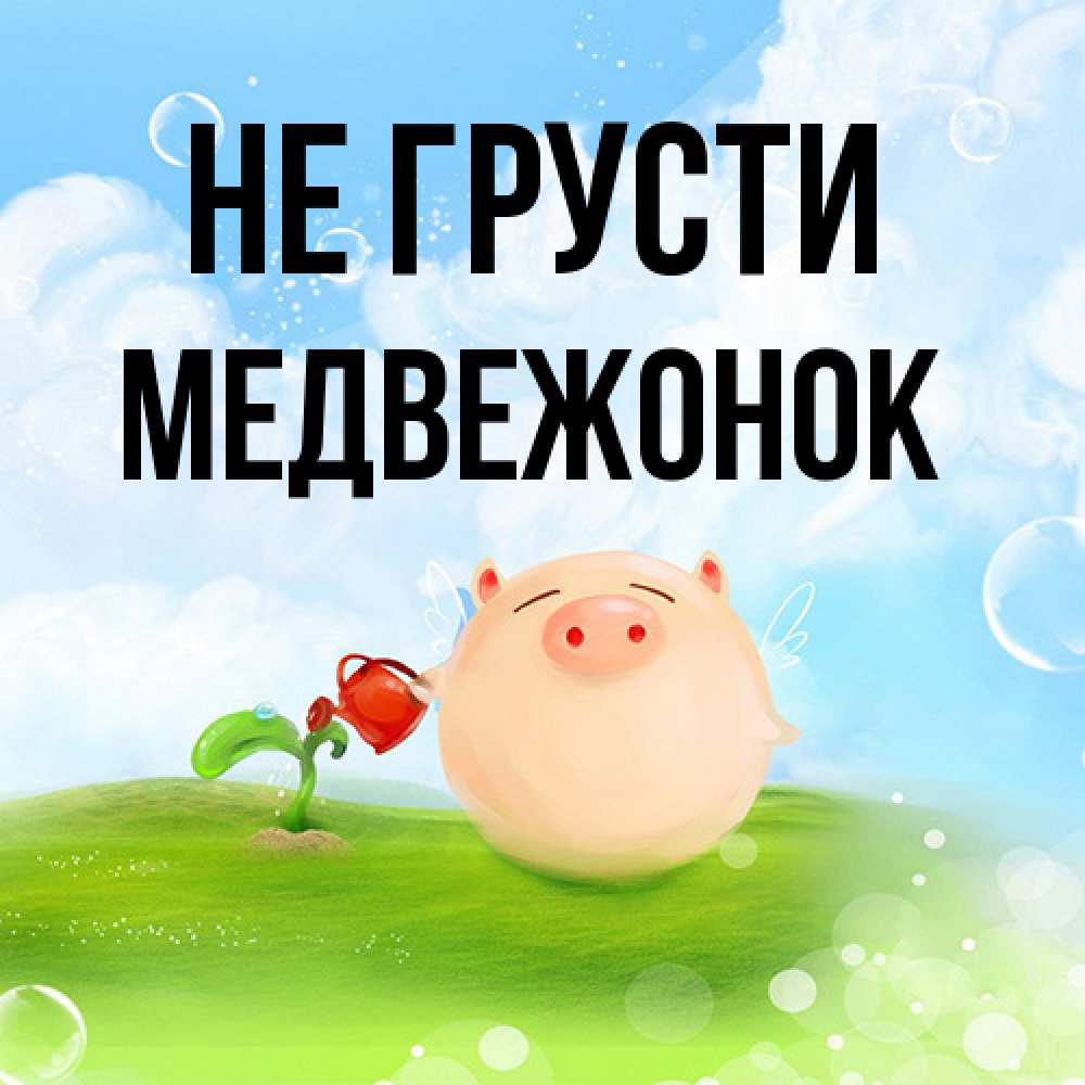 Открытка на каждый день с именем, медвежонок Не грусти поливает цветок порося Прикольная открытка с пожеланием онлайн скачать бесплатно 