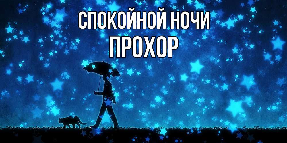 Открытка на каждый день с именем, Прохор Спокойной ночи ночные прогулки с котом под звездами Прикольная открытка с пожеланием онлайн скачать бесплатно 