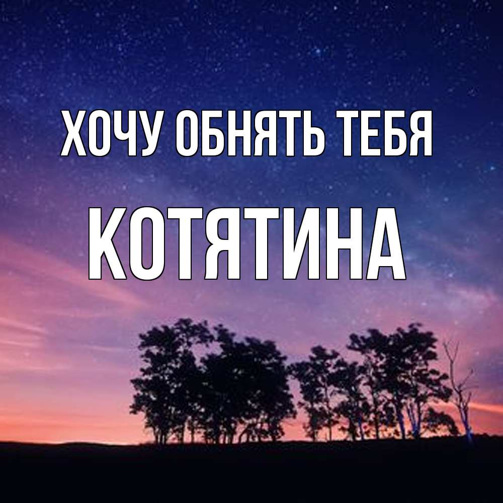 Открытка на каждый день с именем, Котятина Хочу обнять тебя силуэты деревьев Прикольная открытка с пожеланием онлайн скачать бесплатно 