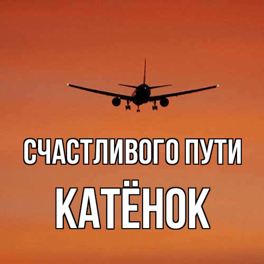 Открытка на каждый день с именем, Катёнок Счастливого пути силуэт самолета Прикольная открытка с пожеланием онлайн скачать бесплатно 